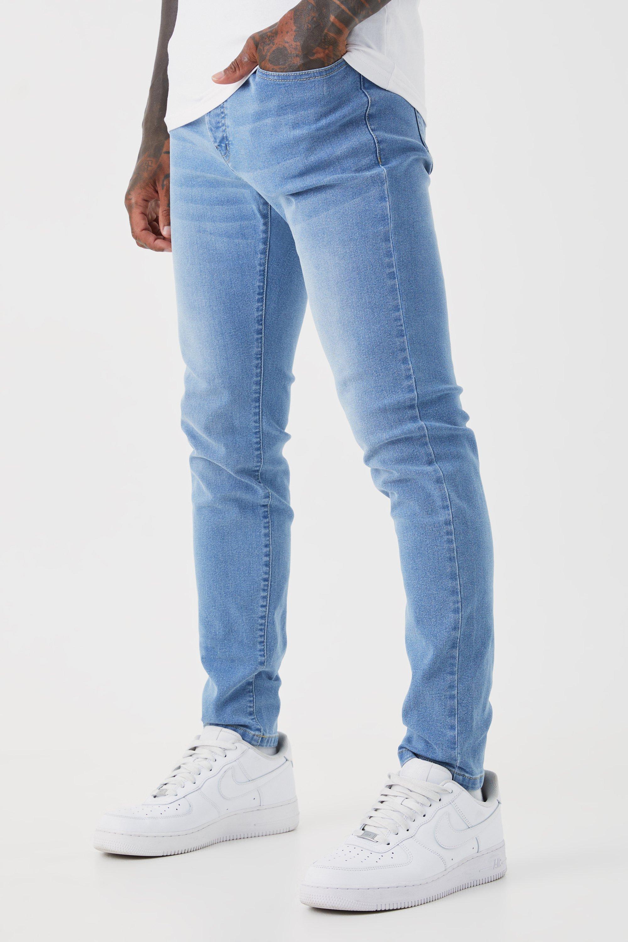 Mens Blue Skinny Stretch Washed Jeans, Blue